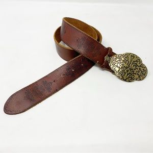 Lucky Brand | Boho Tooled Leather Belt Brass-Style Buckle M